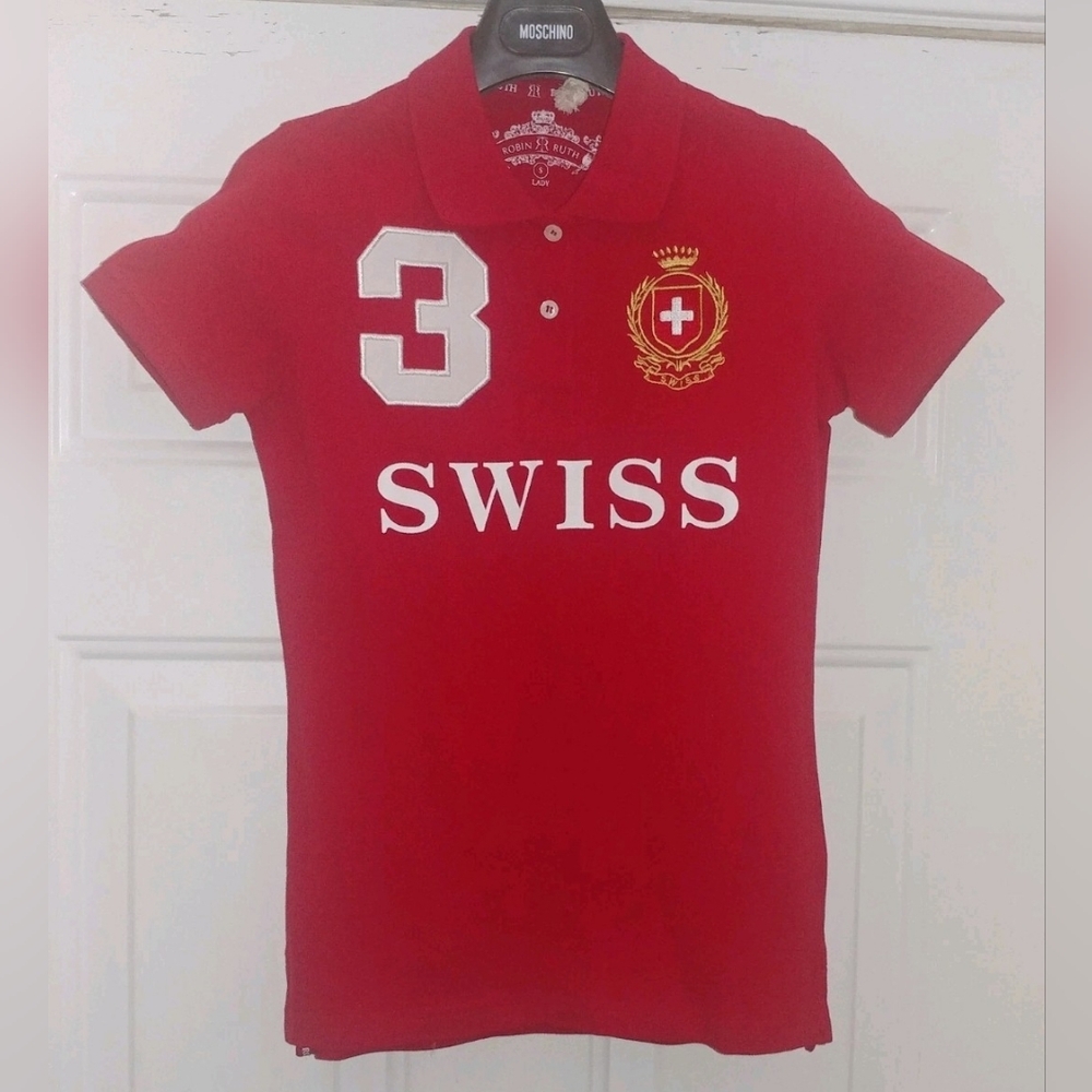 ROBIN RUTH "SWISS 3" WOMEN'S RED COTTON SHORT SLEEVE SHIRT SIZE S NWT